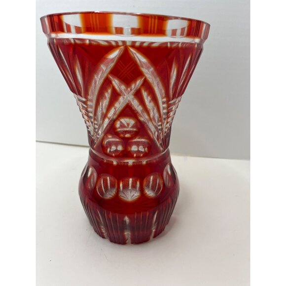 Ruby Red Cranberry Heavy Large Cut Crystal Vase Made in Brazil 8 1/2" - Picture 4 of 11